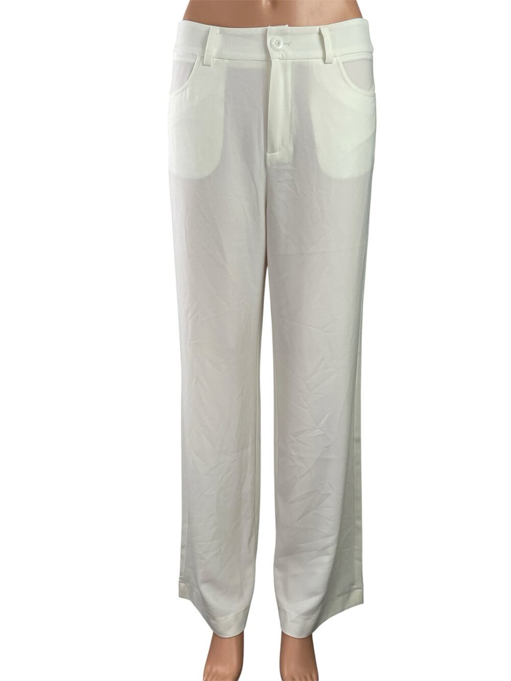 NEW Perfect Corset Women's White High Rise Wide Leg Straight Trousers Pants S